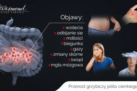 Przerost grzybiczy jelita cienkiego objawy: wzdęcia, mdłości, biegunka, gazy, zmiany skórne, mgła mózgowa.