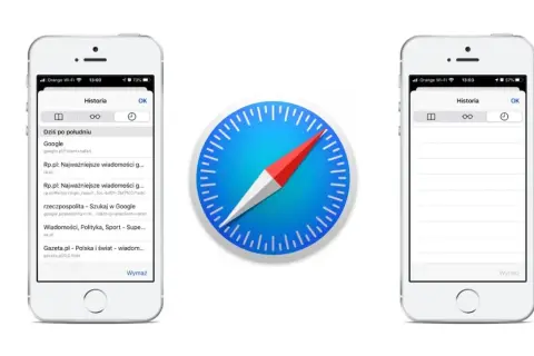 Historia wyszukiwania Safari na iPhonie. Widoczne wpisy z Google, rp.pl i gazeta.pl.