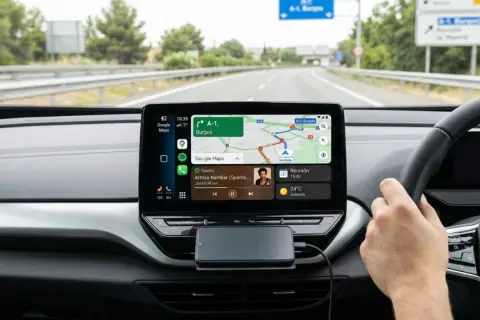 Conduciendo con Google Maps y Spotify en la pantalla, listo para actualizar Android Auto.