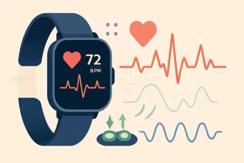 Montre connectée affichant 72 BPM, symbolisant comment fonctionne les montres connectées en suivant le rythme cardiaque et d'autres données physiologiques.