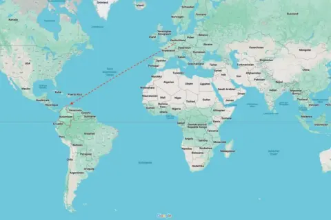 Reiseroute für Kolumbien Backpacking: Von Europa über den Atlantik nach Südamerika.
