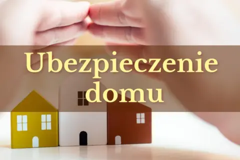 Dwie dłonie chroniące trzy domki symbolizujące ubezpieczenie budowy domu.