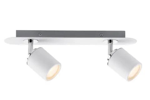 Nowoczesna lampa sufitowa tuba z dwoma reflektorami, idealna do podkreślenia detali w pomieszczeniu.