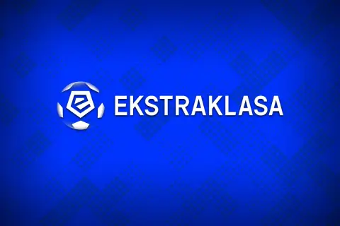 Logo Ekstraklasy na niebieskim tle z efektem pikselizacji.
