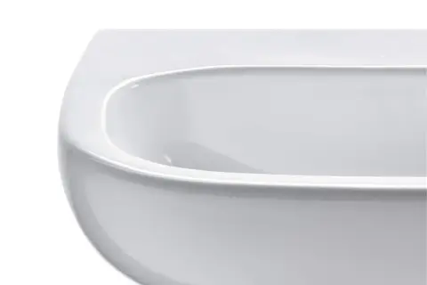 Biała, ceramiczna wanna Duravit D-Code o gładkich, zaokrąglonych krawędziach, zapraszająca do relaksu.