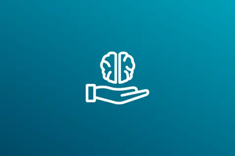 Icône d'un cerveau tenu dans une main, symbolisant la fragilité de la mémoire ou un trouble de la mémoire.