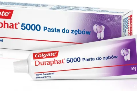 Colgate Duraphat 5000, pasta do zębów z 500 mg fluorku sodu na 100 g. Sprawdź, która pasta ma najwięcej fluoru dla Twoich zębów.