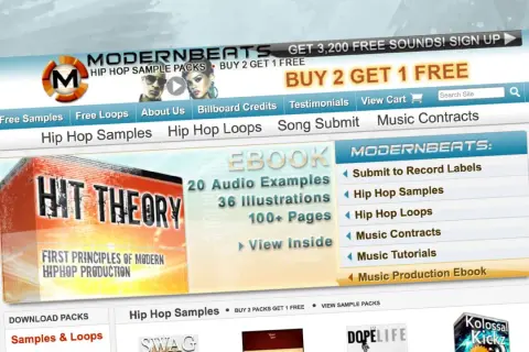 Webseite für Hip Hop Samples. Bietet E-Books, Loops und mehr. "Hit Theory" E-Book mit Produktionsprinzipien.