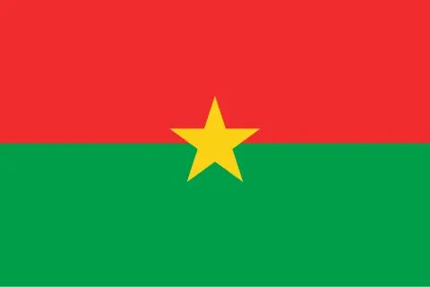 Burkina Fasos flagga med rött och grönt fält och en gul stjärna i mitten.