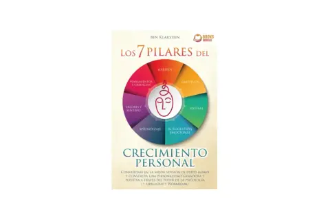 Portada del libro "Los 7 pilares del crecimiento personal" de Ben Klarstein, con un diagrama circular que ilustra los pilares de la vida.