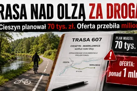 Rowerzysta na ścieżce wzdłuż Olzy. Cieszyn planował trasę za 70 tys. zł, oferta przekroczyła milion. #rowerowycieszyn