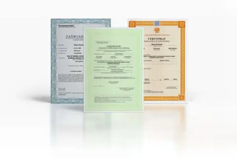 Certyfikaty kwalifikacji zawodowych, w tym dla zawodu elektryk, z danymi Adama Kowalskiego.