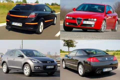Szukasz auta do 20 tys.? Zobacz czarnego Opla GTC, czerwone Alfa Romeo, szare Mazdę CX-7 i czarnego Peugeota 407.
