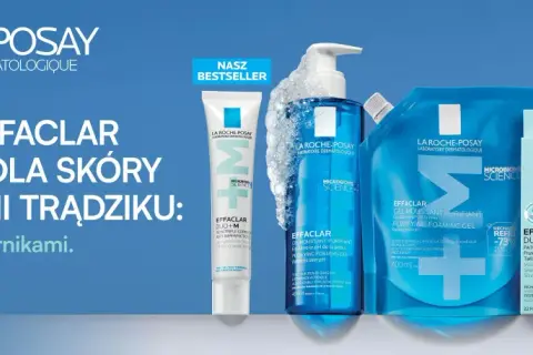 Linia Effaclar od La Roche-Posay: żel, krem i plastry na pryszcze i zaskórniki dla skóry z objawami trądzikowymi.