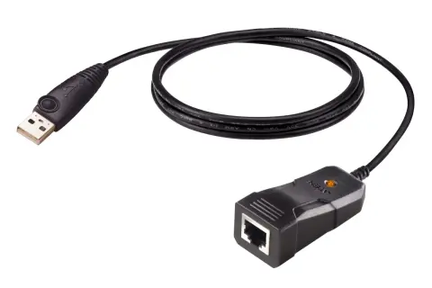 Kabel USB z adapterem sieciowym. Z jednej strony wtyczka USB, z drugiej gniazdo port ethernet.