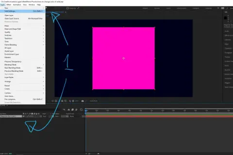 After Effects tutorial: Learn how to change color of solid layers by accessing Solid Settings.