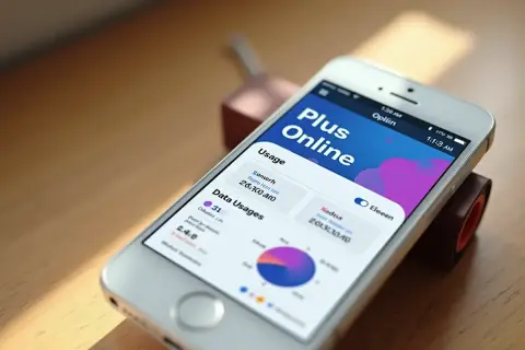 Aplikacja "Plus Online" na telefonie pokazuje, jak sprawdzić ile zostało internetu w Plus. Widoczne są dane o zużyciu.