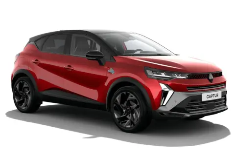 Czerwony Renault Captur z czarnym dachem, nowoczesnym designem i felgami. Wiele pozytywnych renault captur opinie o tym modelu.
