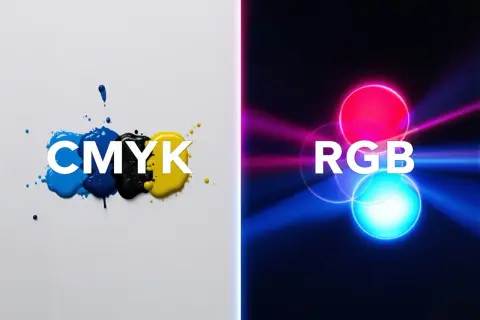 CMYK - plamy tuszu, RGB - świecące kręgi. Dwa światy, jedno mieszanie barw podstawowych.