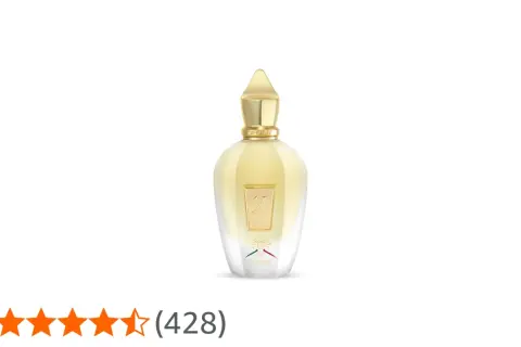 Elegancka butelka perfum Naxos Xerjoff, z płynem w kolorze złota i złotym korkiem.