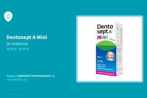 Dentosept A Mini spray na afty i bolesne ząbkowanie, 30 ml. Od jakiego wieku można stosować? Sprawdź na GdziePoLek.pl.