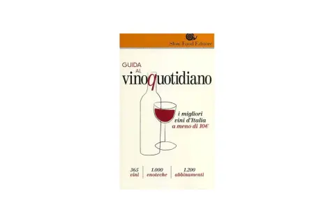 Book cover for "Guida al vino quotidiano" by Slow Food Editore, featuring a minimalist illustration of a wine bottle and glass.
