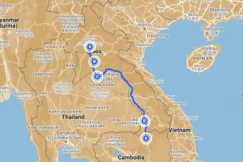 Reiseroute für Laos-Backpacking: Von Luang Prabang über Vientiane nach Süden.