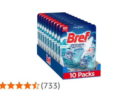 Opakowanie 10 sztuk kostek do WC Bref Power Activ Ocean.