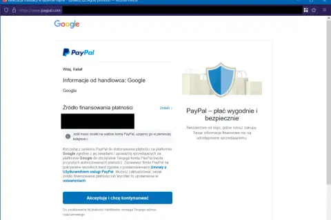 Potwierdzenie płatności przez PayPal dla Google. Dowiedz się, jak placic paypalem, akceptując warunki.