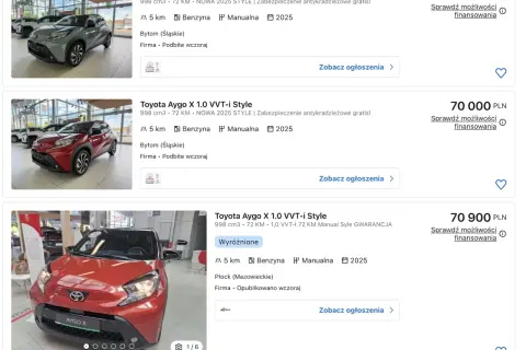 Toyota Aygo X 1.0 VVT-i Style. Zastanawiasz się, czy toyota aygo rozrząd pasek czy łańcuch? Te auta z 2025 roku mają manualną skrzynię i silnik benzynowy.