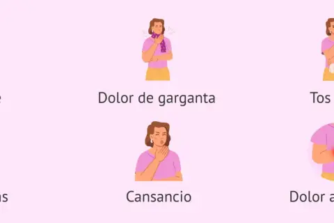 Mujer con síntomas de gripe: fiebre, dolor de garganta, tos seca, cefaleas, cansancio y dolor articular. Cuidarse durante el embarazo es clave.