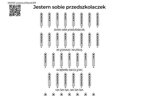 Flety piosenki dla dzieci "Jestem sobie przedszkolaczek" z zapisanymi nutami.