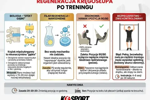 Po treningu kręgosłup potrzebuje regeneracji. Unikaj błędów, jak pełny zwis, by nie doprowadzić do dyskwalifikacji przez bolesny skurcz.
