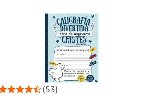 Ilustración de un pato y texto sobre caligrafía divertida con chistes para niños.