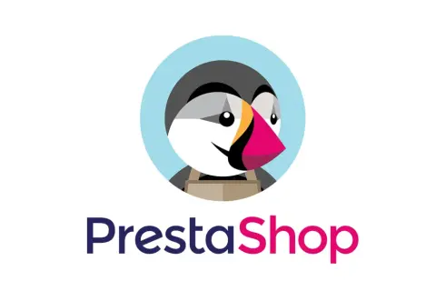 Logo de PrestaShop con un pingüino sonriente. Descubre como funciona PrestaShop para tu tienda online.