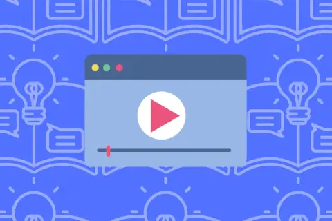 Otwarta książka z żarówką i dymkami dialogowymi. Obok odtwarzacz wideo. To idealny motyw, o czym można napisać opowiadanie.