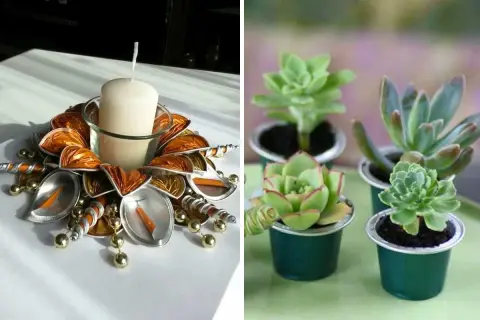 Centrotavola e vasi creativi per riciclare capsule caffè. Un'idea originale per dare nuova vita ai tuoi oggetti.