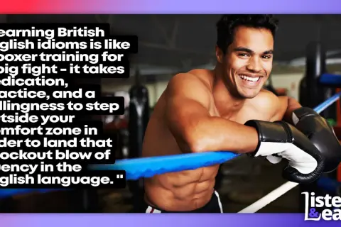 A smiling boxer in gloves leans on the ropes, embodying the dedication needed for fluency, like mastering boxing sayings.