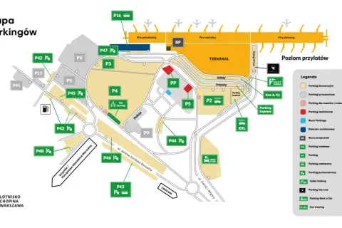 Mapa parkingów Lotnisko Chopina Warszawa: znajdź najlepszy parking, sprawdź cennik i lokalizację.