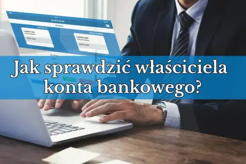 Biznesmen przy laptopie sprawdza dane właściciela rachunku bankowego.