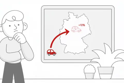 Zastanawiasz się nad akcyzą za auto z Niemiec? Mapa pokazuje drogę czerwonego samochodu i wzrost o 10%.