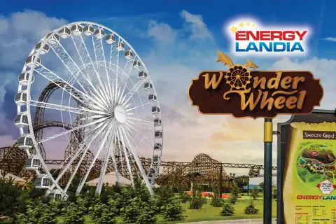 Energylandia: ogromne koło widokowe i rollercoaster zapraszają do zabawy. Zobacz mapę atrakcji, w tym Smoczy Gród.