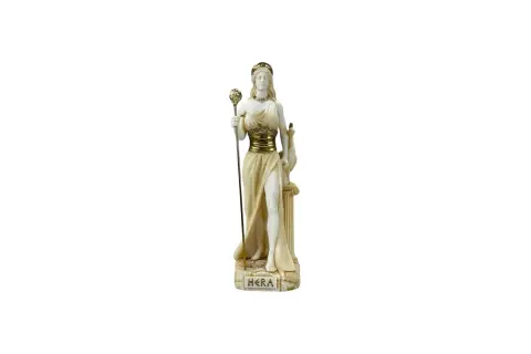 Standbeeld van Hera, de Romeinse godin van het huwelijk, met scepter en pauw.