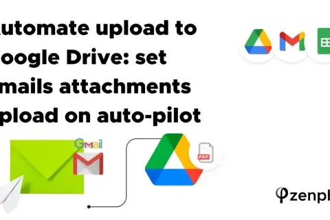 Automate upload to Google Drive: set emails attachments upload on auto-pilot. Gmail icon connects to Google Drive icon with a PDF.
