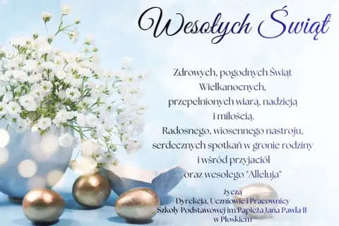 Wiersz dla kolegi: bukiet gipsówki, złote jajka i życzenia świąteczne.