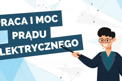 Uśmiechnięty nauczyciel wyjaśnia wzór na moc prądu elektrycznego.