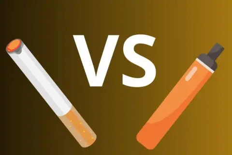 En glödande cigarett ställs mot en orange e-cigarett. Vilket alternativ väljer du: snus eller cigg?