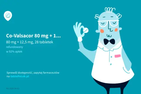 Co-Valsacor 80 mg + 12,5 mg, 28 tabletek. Zapytaj farmaceutę o skutki uboczne i dostępność leku.