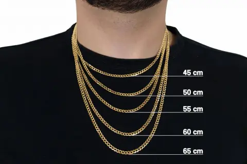 Męska pancerka złota, prezentowana w różnych długościach (45-65 cm), idealnie podkreśla szyję.