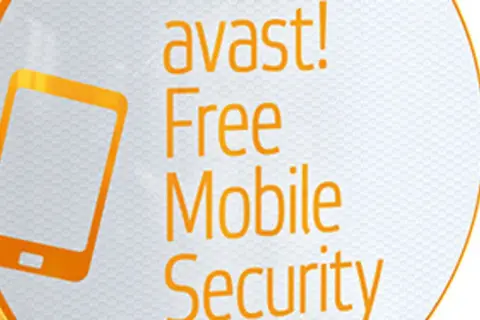 Pomarańczowy symbol telefonu i napis "avast! Free Mobile Security" na białym tle.